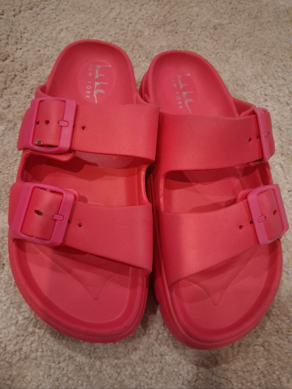Rubber  Pink Buckle Slide Sandals